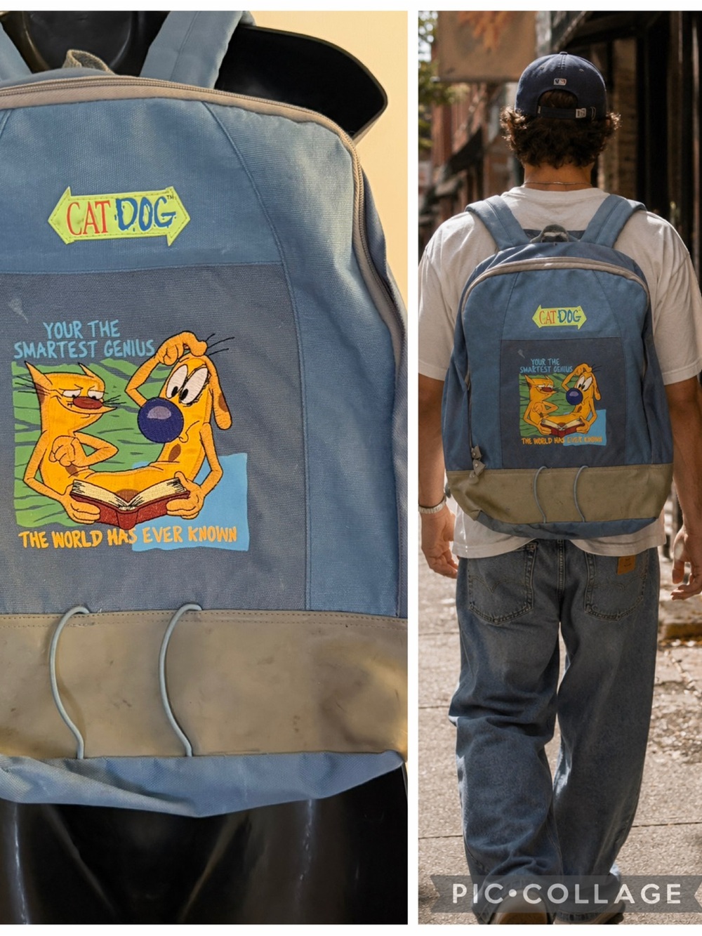 CatDog Blue and Gray vintage Y2K backpack
